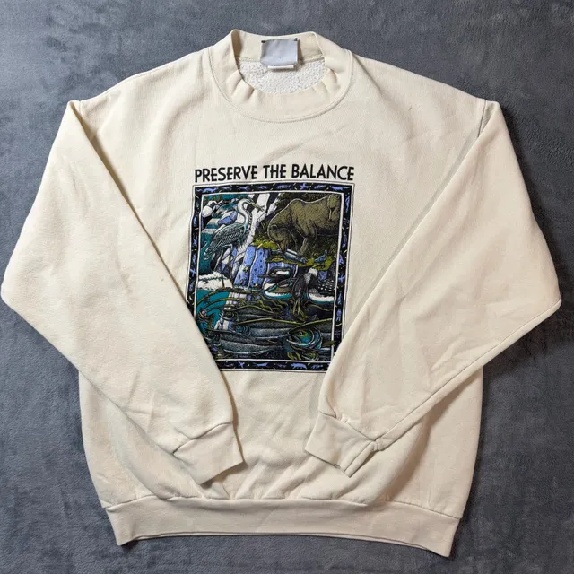 VTG 1989 Ray Troll Preserve The Balance Sweatshirt Cream Crewneck L USA Lee Art