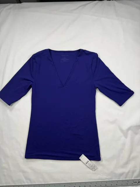 White House Black Market WHBMFORME Half Sleeve Top Size S Midnight Indigo