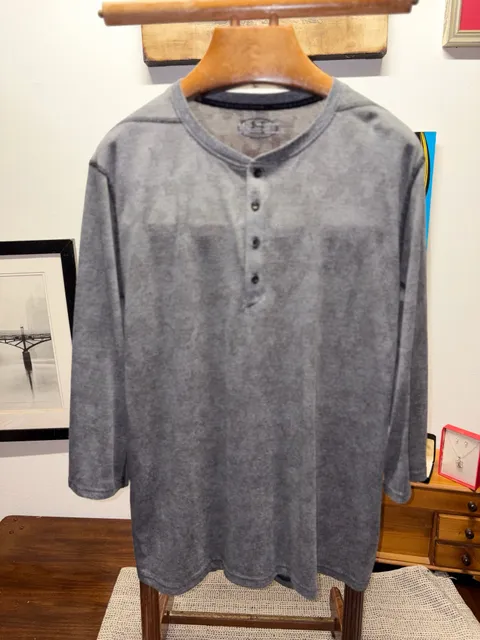 Under Armour Threadborne Henley Shirt Medium Gray 3/4 Sleeve