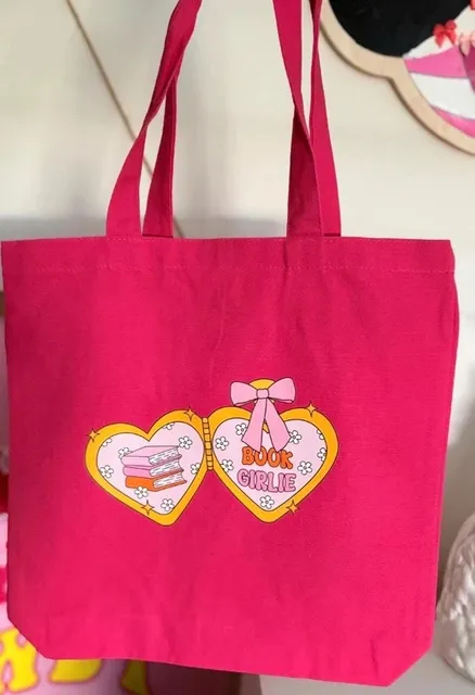 Pink Bookish theme tote bag