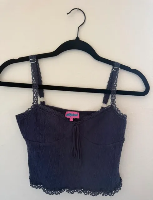 EDIKTED Lacey Blue Lace Sweetheart Mini Crop Tank