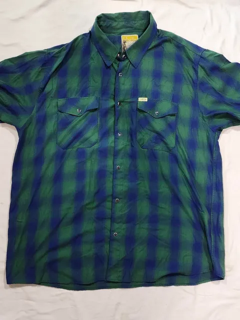 Dixxon Short Sleeve Button Down Shirt Size 3XL Green Blue