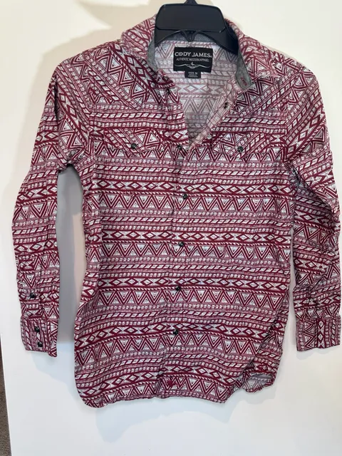 100% Cotton Cody James Long Sleeve Western Shirt Size M Red Geometric Print