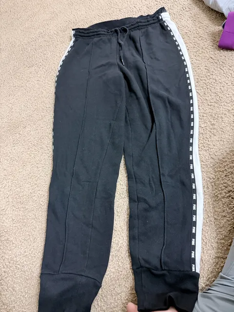 Pink Victoria's Secret sweatpants size M black side stripe