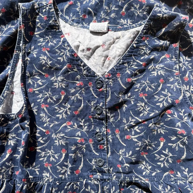 Vintage Y2K Bobbie Brooks 90s Navy Blue Floral Corduroy Dress