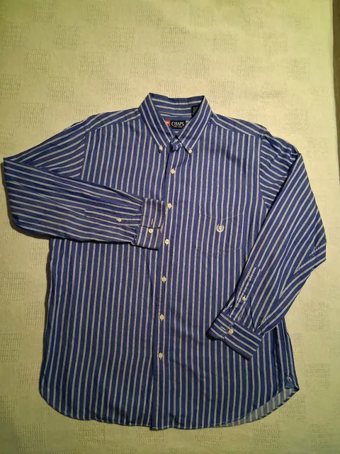 Chaps Striped Long Sleeve Button Down Shirt Blue