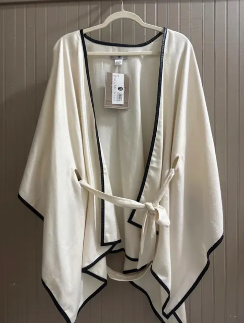 Jessica McClintock Belted Ruana Wrap Cape Black Camel New with Tags
