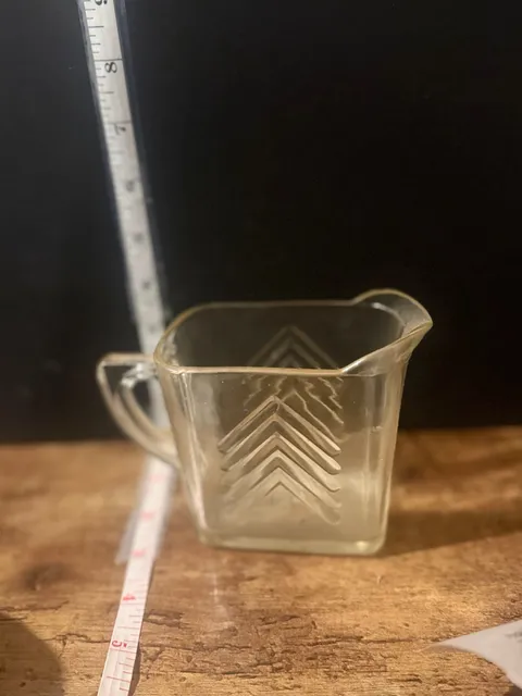 Vintage Hazel Atlas Clear Depression Rectangular Glass Creamer 4" Chevron Arrows