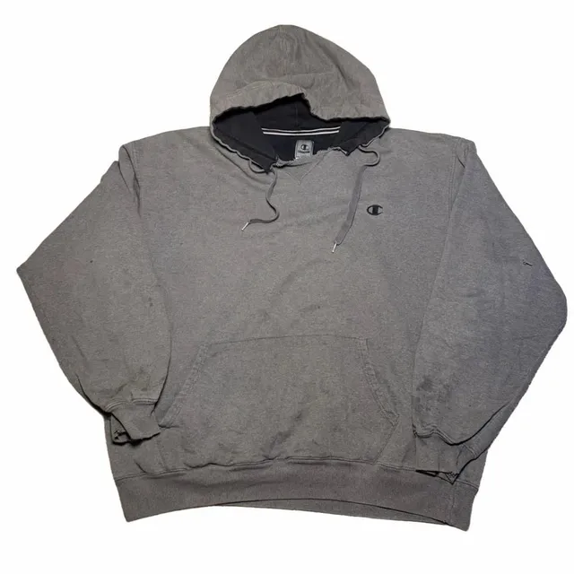 Champion Hoodie Sweatshirt Size XL Gray Distressed Vintage