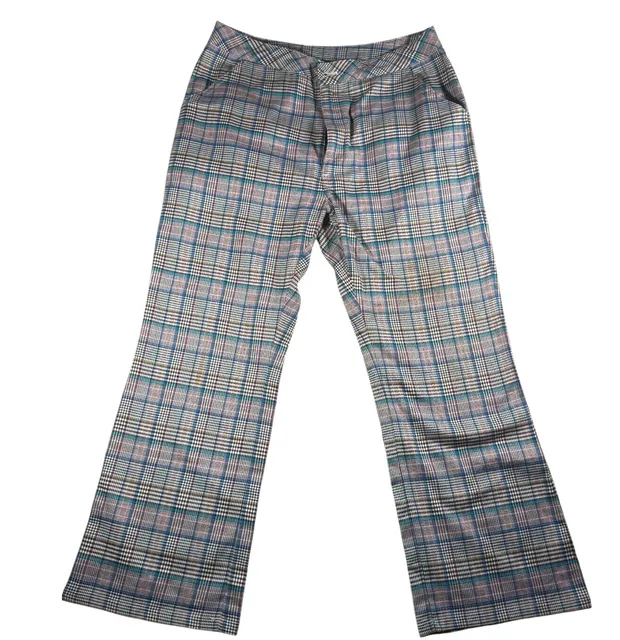 Lazy Oaf Check Kick Flare Trouser Pants Size 30 Plaid Heart Bow