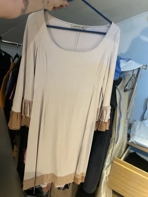 Coast Weber Ahaus Dress Beige Ruffle Sleeve