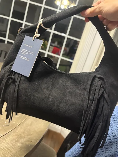Universal Thread Black Suede Fringe Shoulder Bag