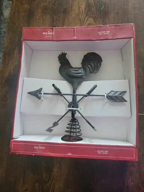 Red Shed Rooster Weathervane Christmas Tree Topper Metal Farmhouse Decor NEW