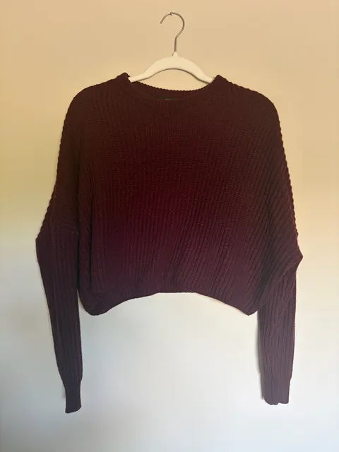 Urban Heritage Ribbed Knit Crop Sweater Burgundy