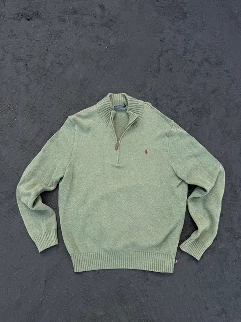 Polo Ralph Lauren Half-Zip Sweater Size XL Green Cotton