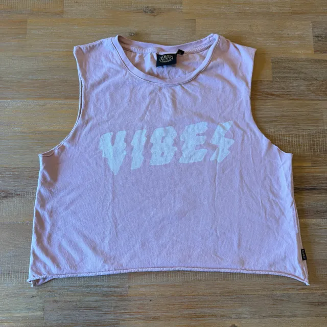 P&Co England Vibes Cropped Muscle Tank Top Dusty Pink Graphic Vest Sz UK 6 US 2