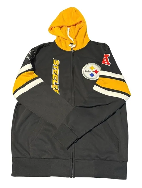 NFL Pittsburgh Steelers Men's Large Full Zip Hoodie Black Yellow Football Jacket