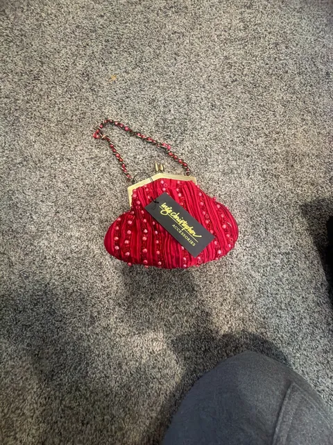 Inge Christopher Beaded Evening Clutch Red Silk Chain Strap New With Tags