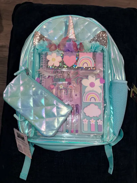 School Vibes Unicorn Holographic Backpack And Activity Kit