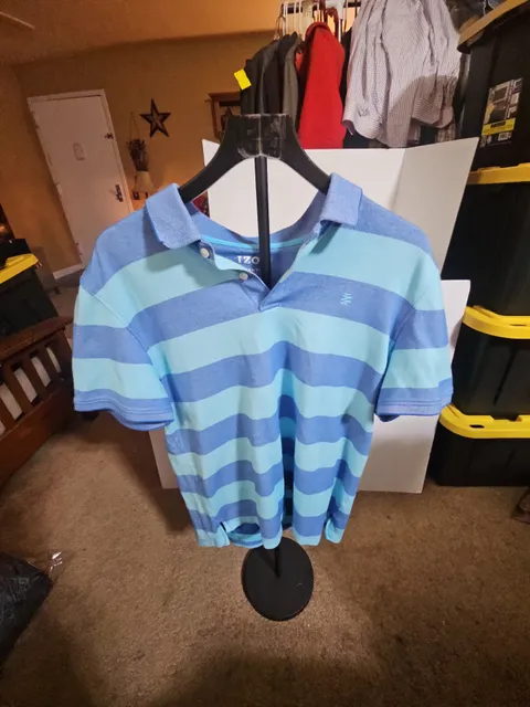 IZOD Advantage Performance Polo Shirt Size XL Blue Striped