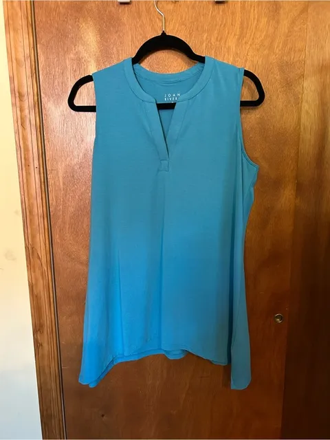 Joan Rivers Easy Breezy Teal Sleeveless Split-V Tunic Top Sz M