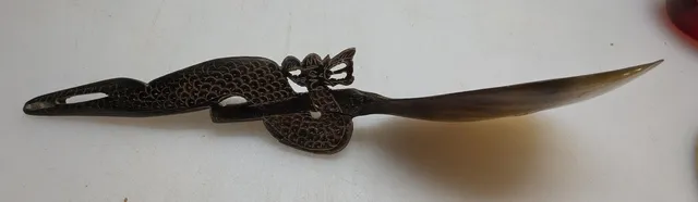 Vintage Hand Carved Buffalo Horn Rice Spoon With Dragon Handle