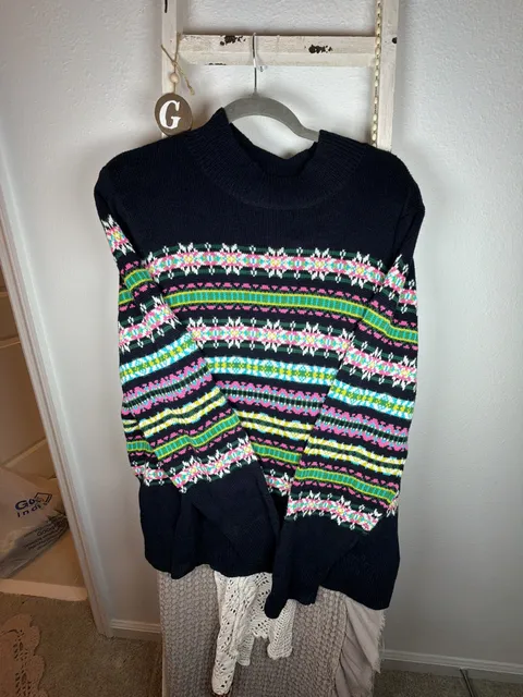 Talbots Fair Isle So so soft !!! Mock Neck Sweater Size XL Petite Black