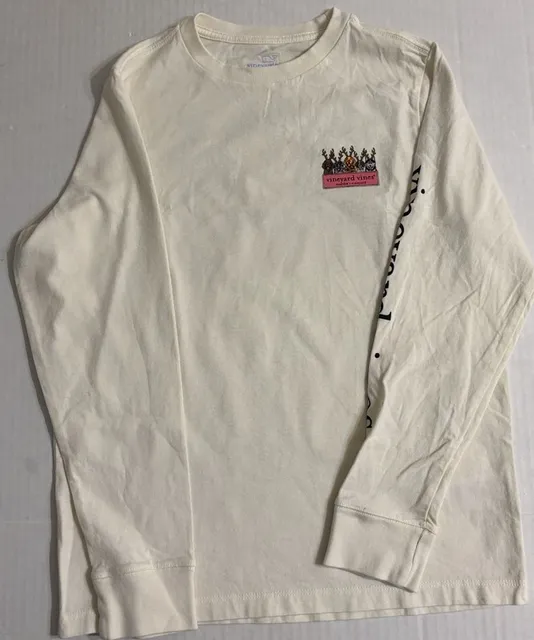 Vineyard Vines Christmas Reindeer Dogs Long Sleeve T-Shirt Size S White
