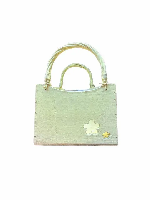 Unbranded Yellow Wooden Handbag Flower Cutout Purse