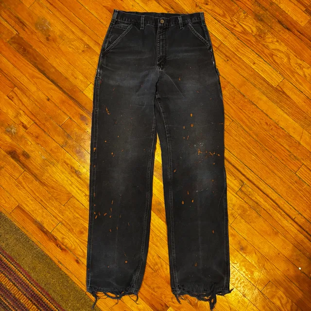 Vintage 2004 Carhartt B11 BLK Dungaree Fit 33x36 Distressed, Painted Work Pants