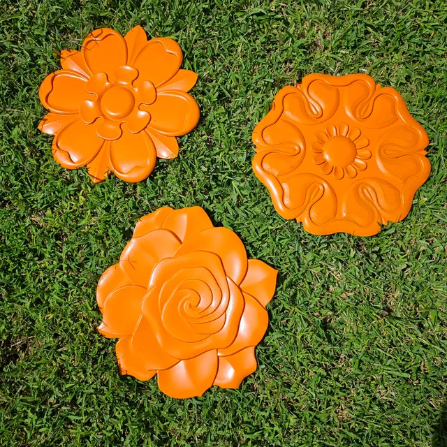 Orange Floral Wall Decor Set of 3