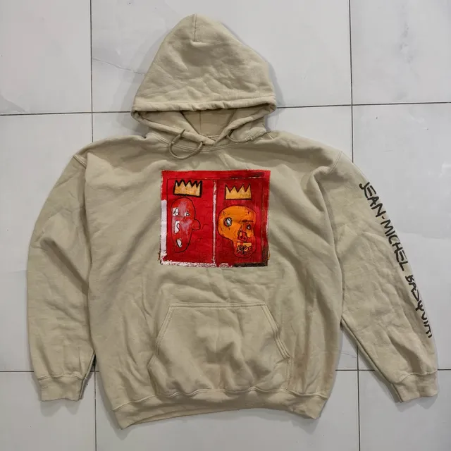 Jean-Michel Basquiat Hoodie Size XL Cream Graphic Art Pullover