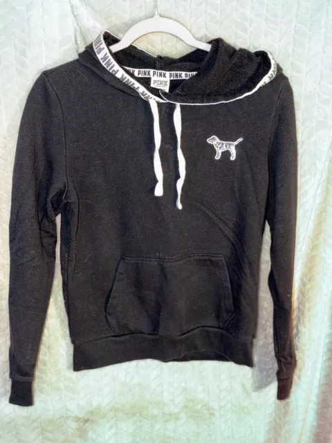 Victoria's Secret PINK Hoodie Size S Black Sequin Dog Logo