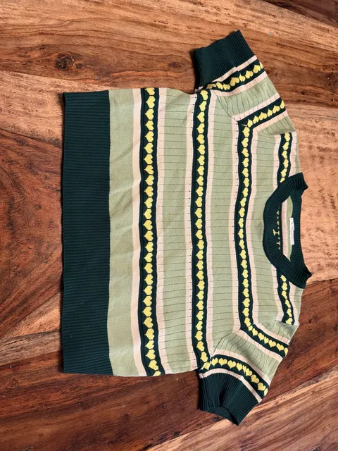 The House Of Retro London Green Striped Heart Sweater