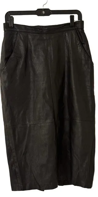 Vintage Black Leather Skirt Size 11 Pencil Midi