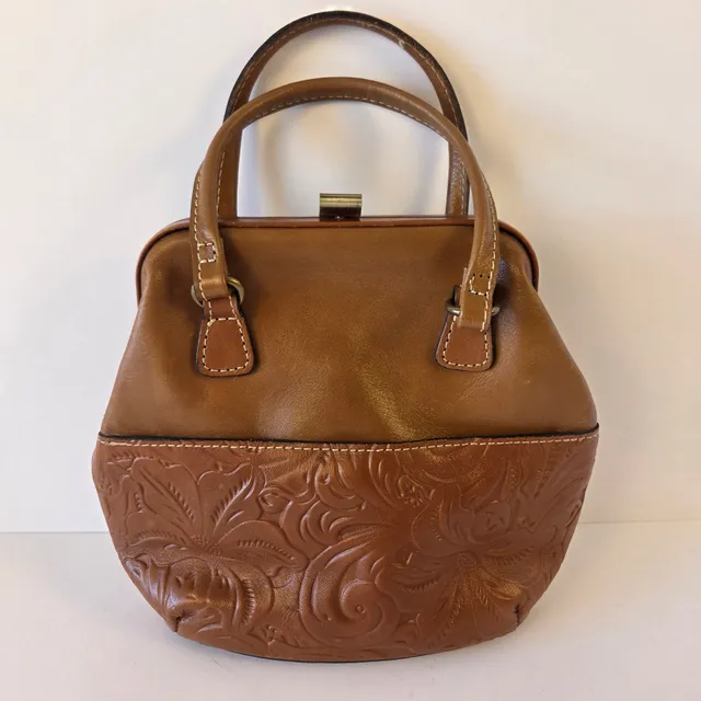Patricia Nash Gracchi Tooled Leather Frame Satchel Bag Florence Tan Pre-owned