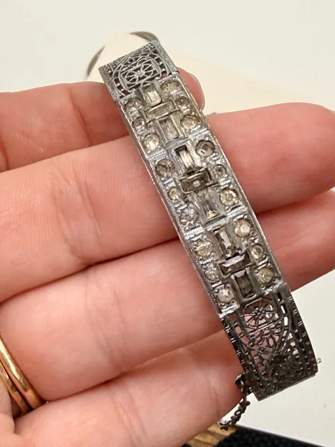All Co Antique Art Deco Filigree Rhinestone Bracelet