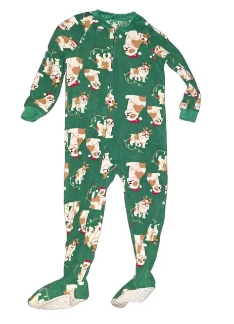 Carters Christmas Dog Footed Pajamas Size 3T Green