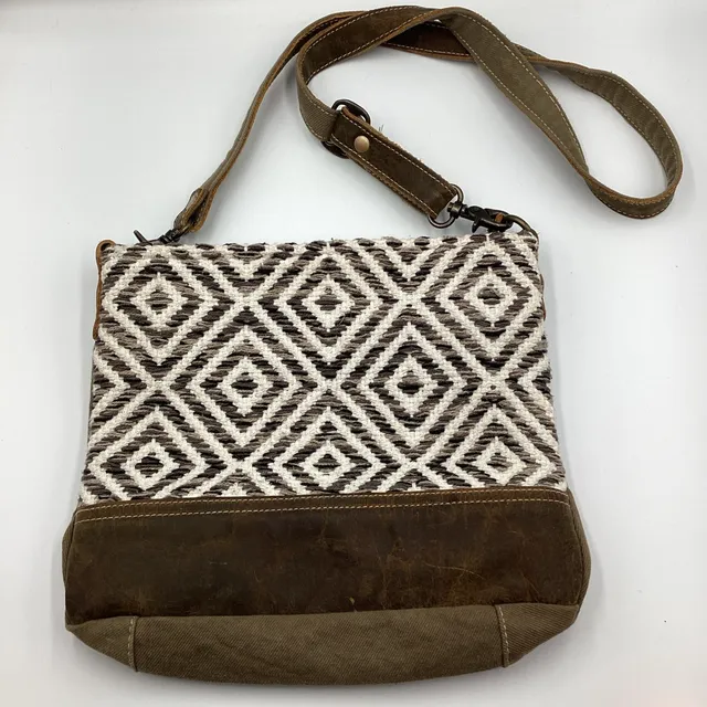 Myra Bag Genuine Leather Canvas Diamond Crossbody Shoulder Bag Boho