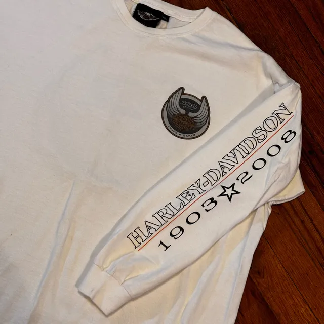 Vintage Y2K Harley-Davidson 105 Years Long Sleeve T-Shirt Size 2XL White