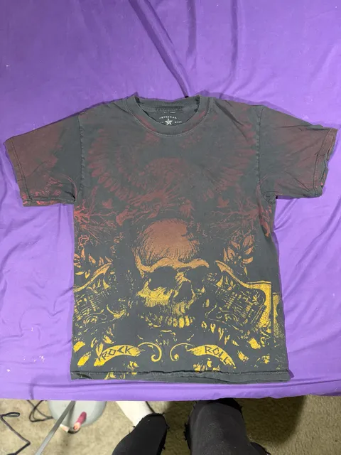 Grey Star Rock N Roll Skull Graphic T-Shirt Size M Black