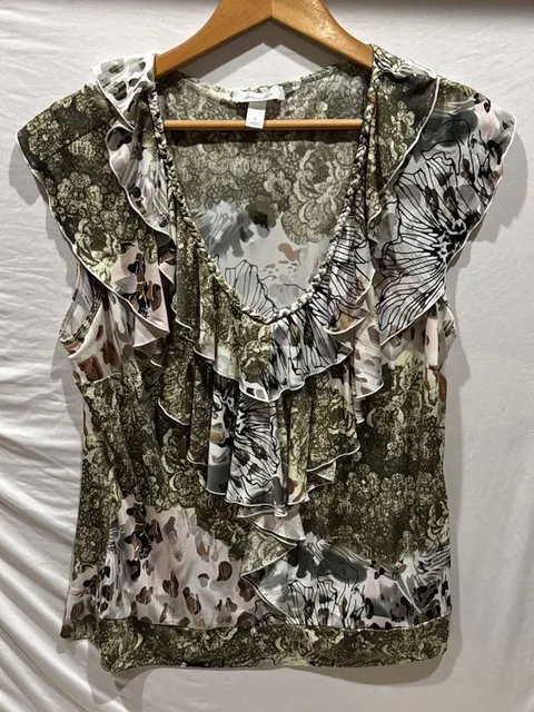 Dressbarn Ruffled Blouse Size XL Multicolor Floral Animal Print