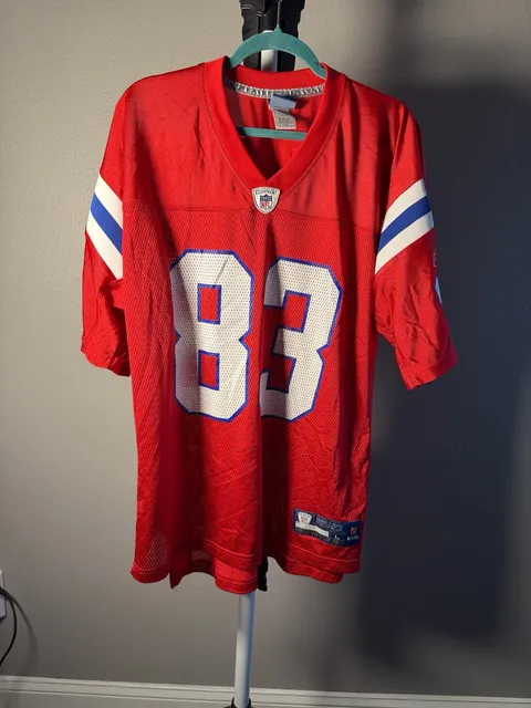 Reebok New England Patriots Jersey Size L Red AFL 50th Anniversary #83