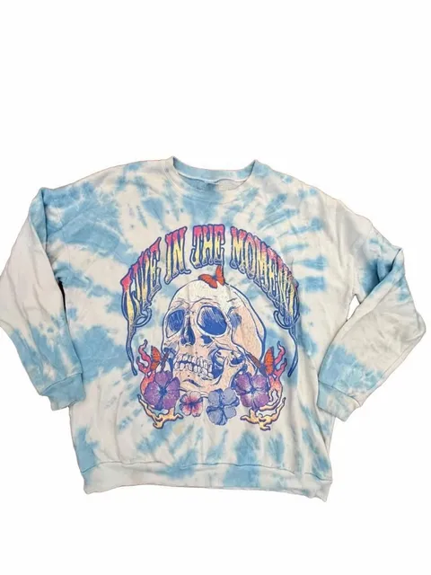 Live in the Moment Skull Tie Dye Sweatshirt