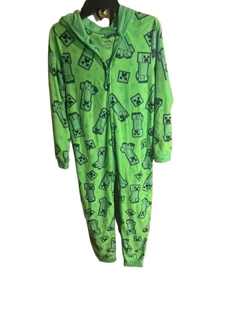 Minecraft Creeper Fleece Hooded Pajamas Size 14/16