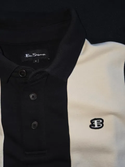 Ben Sherman Long Sleeve Polo Size M Black White Striped