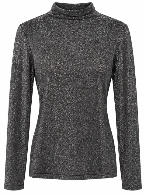 Tucknernuck Metallic Shimmer Mock Neck Long Sleeve Top Small