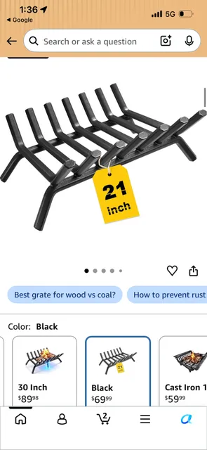 Unbranded 21 Inch Fireplace Grate Black Steel