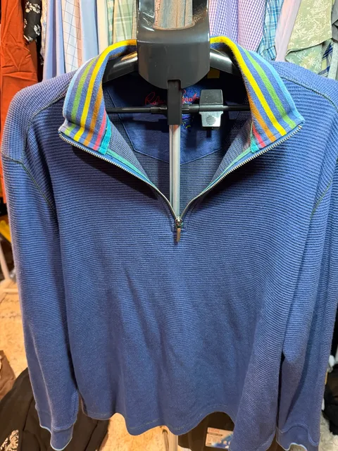 Robert Graham Quarter-Zip Pullover Size 2XL Blue Thermal Knit Sweater