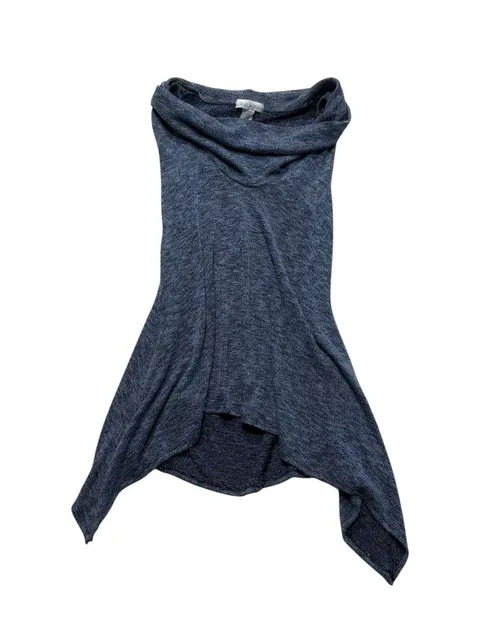 Paradiso Cowl Neck Sleeveless Tunic Size L Blue Handkerchief Hem